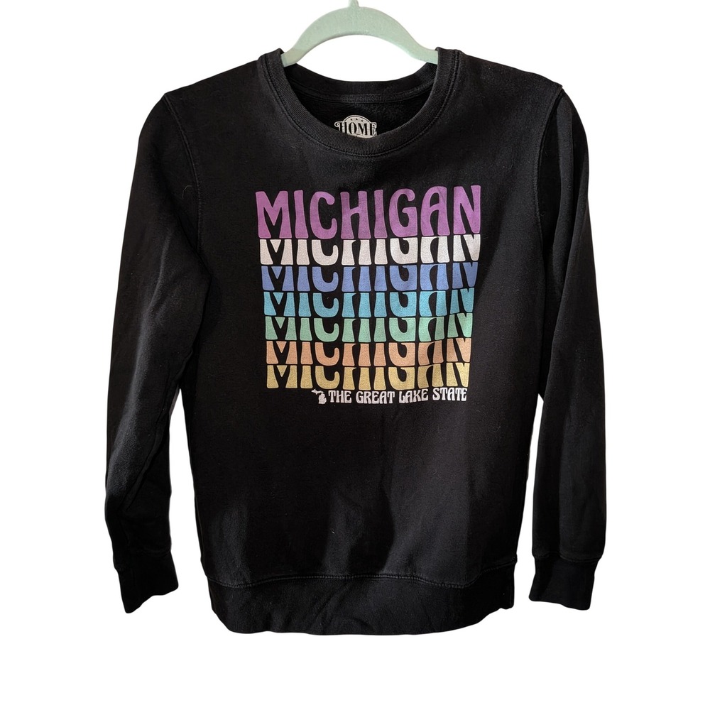 Home Free Michigan The‎ Great Lake State Black Graphic Crewneck Sweatshirt Small